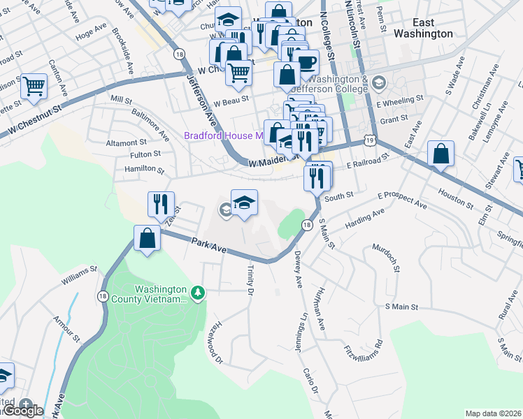map of restaurants, bars, coffee shops, grocery stores, and more near in Washington