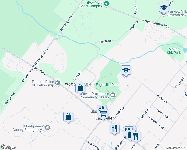 map of restaurants, bars, coffee shops, grocery stores, and more near 2017 Sweetgum Lane in Collegeville