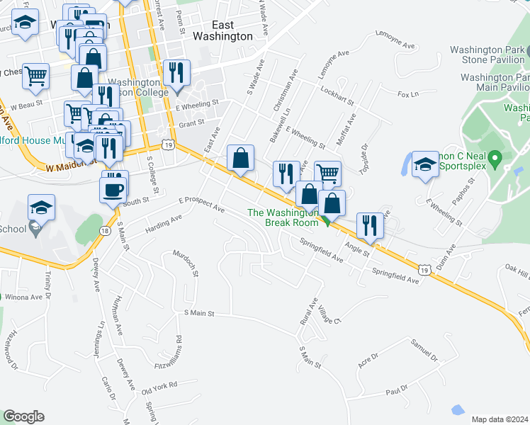 map of restaurants, bars, coffee shops, grocery stores, and more near 416 Houston Street in Washington