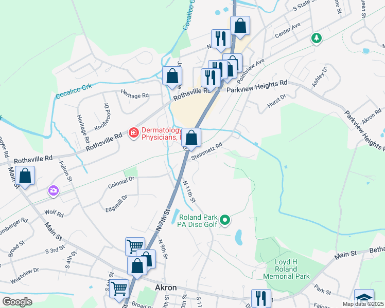 map of restaurants, bars, coffee shops, grocery stores, and more near 1160 South State Street in Ephrata Township