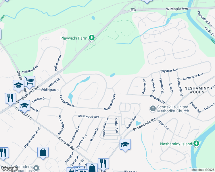 map of restaurants, bars, coffee shops, grocery stores, and more near 415 Fox Hollow Drive in Bucks County