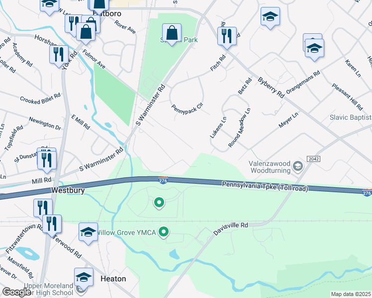 map of restaurants, bars, coffee shops, grocery stores, and more near 334 Arionne Drive in Hatboro