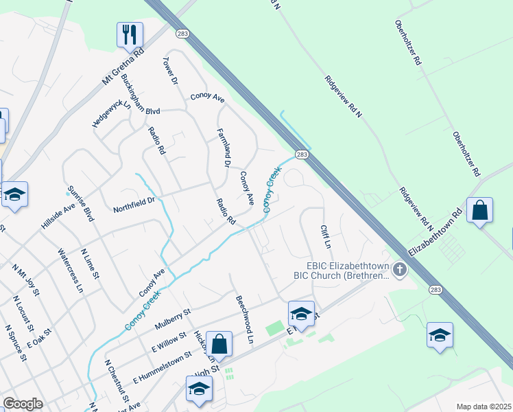 map of restaurants, bars, coffee shops, grocery stores, and more near 236 Conoy Avenue in Elizabethtown