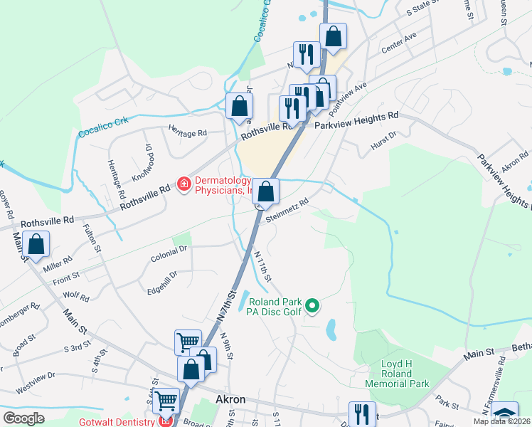 map of restaurants, bars, coffee shops, grocery stores, and more near 1160 South State Street in Ephrata