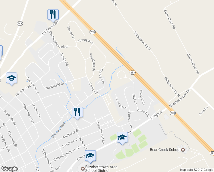 map of restaurants, bars, coffee shops, grocery stores, and more near 236 Conoy Avenue in Elizabethtown