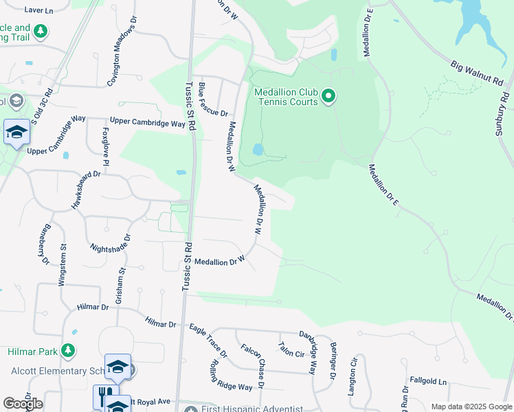 map of restaurants, bars, coffee shops, grocery stores, and more near 5842 Medallion Drive West in Westerville