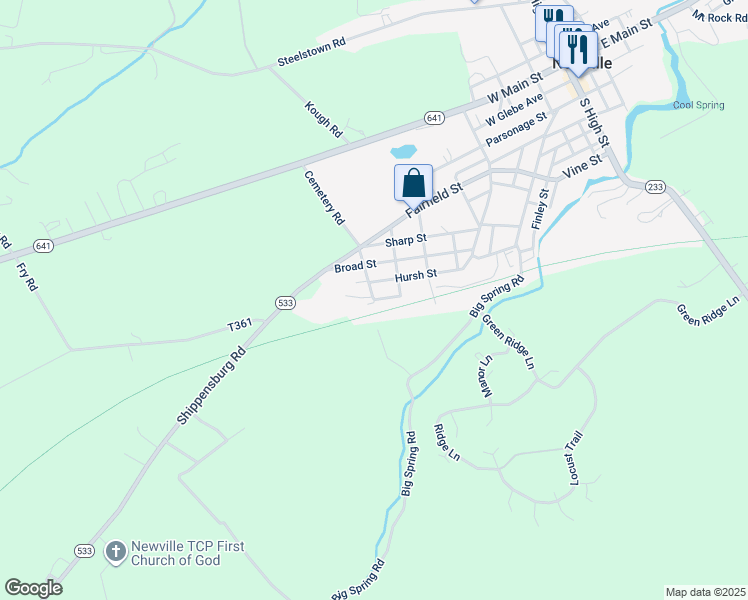 map of restaurants, bars, coffee shops, grocery stores, and more near 98 Rich Street in Newville