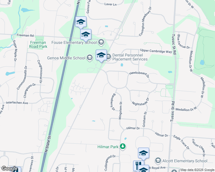 map of restaurants, bars, coffee shops, grocery stores, and more near 6015 Pimpernel Place in Westerville