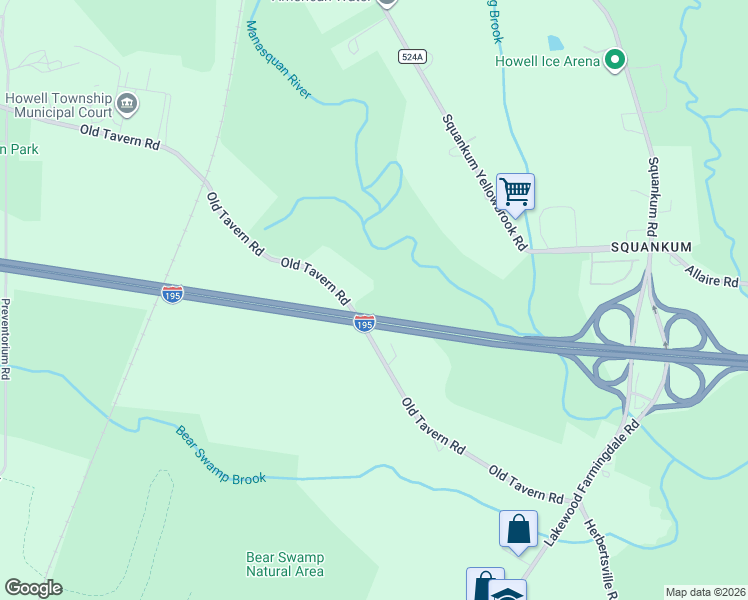 map of restaurants, bars, coffee shops, grocery stores, and more near 148 Old Tavern Road in Howell Township