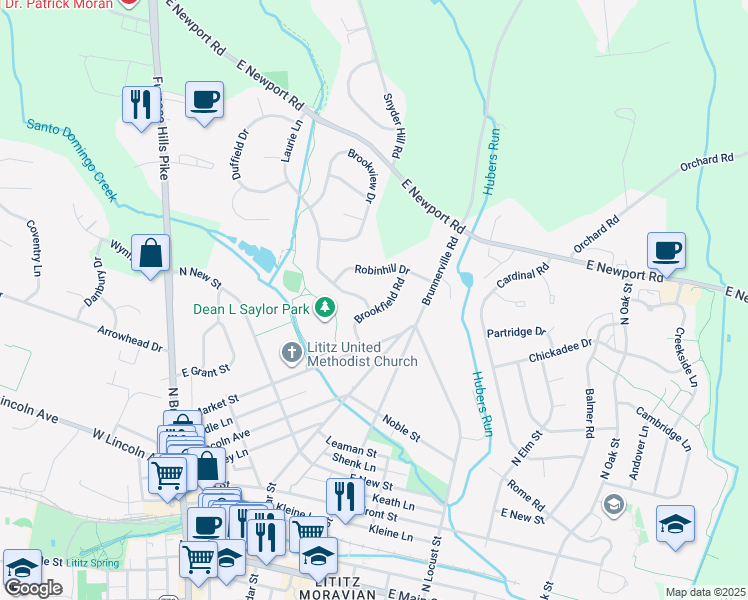 map of restaurants, bars, coffee shops, grocery stores, and more near 59 Brookfield Road in Lititz