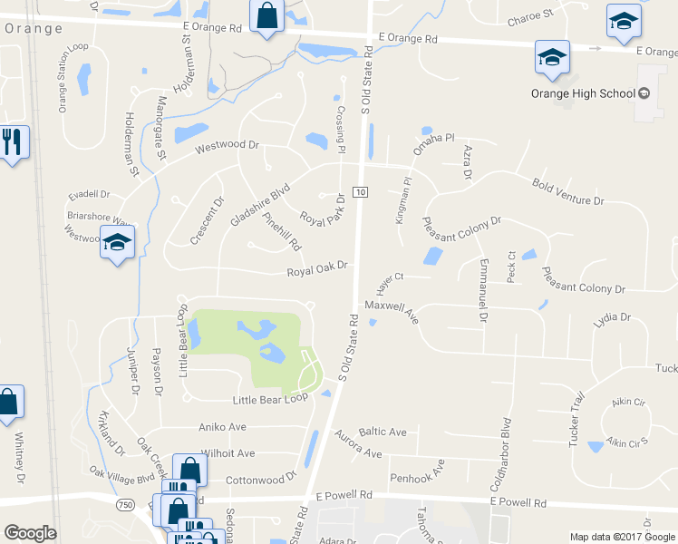 map of restaurants, bars, coffee shops, grocery stores, and more near 1944 Royal Oak Drive in Lewis Center