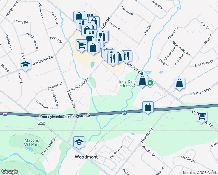 map of restaurants, bars, coffee shops, grocery stores, and more near 2043 Elder Drive in Montgomery County