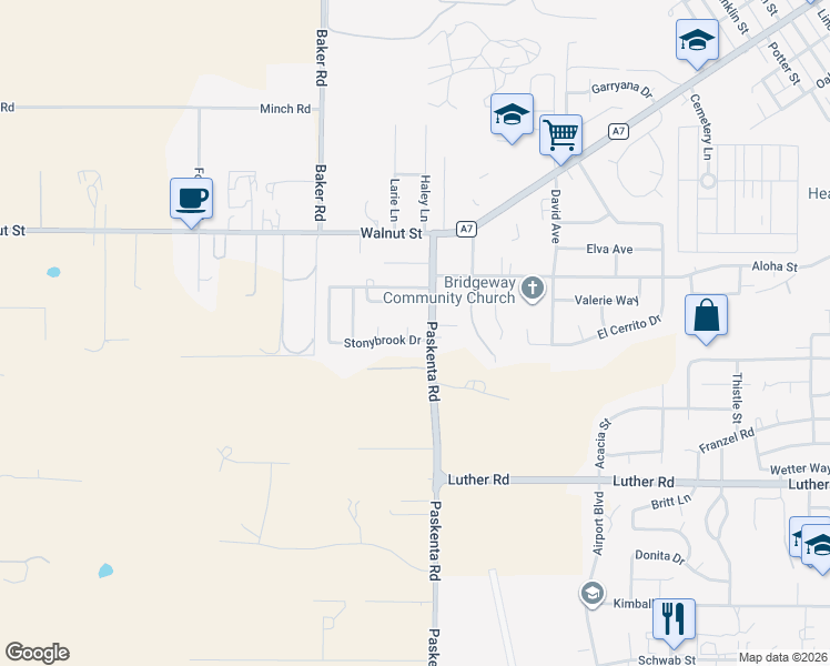 map of restaurants, bars, coffee shops, grocery stores, and more near 2020 Stonybrook Drive in Red Bluff