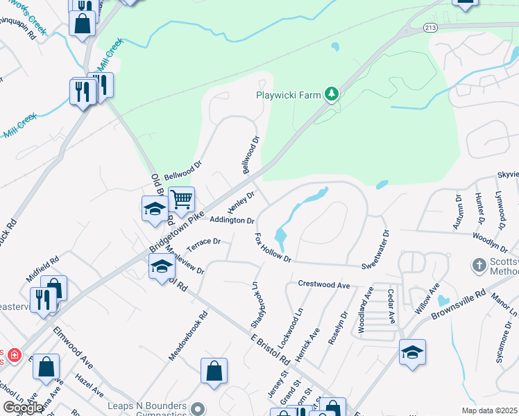 map of restaurants, bars, coffee shops, grocery stores, and more near 439 Fox Hollow Drive in Langhorne