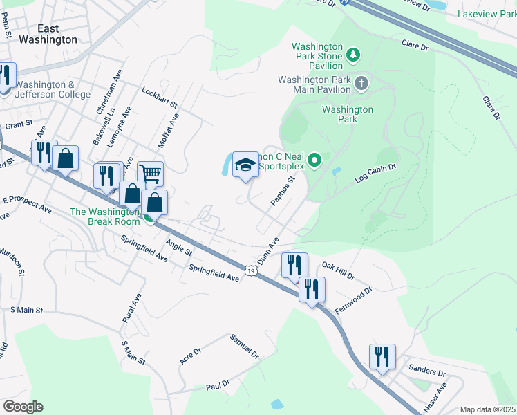 map of restaurants, bars, coffee shops, grocery stores, and more near 805 East Wheeling Street in Washington