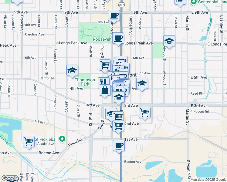 map of restaurants, bars, coffee shops, grocery stores, and more near 667 4th Avenue in Longmont