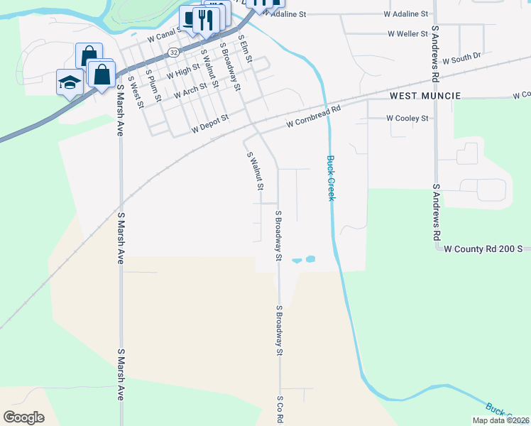 map of restaurants, bars, coffee shops, grocery stores, and more near 3104 South Walnut Street in Yorktown