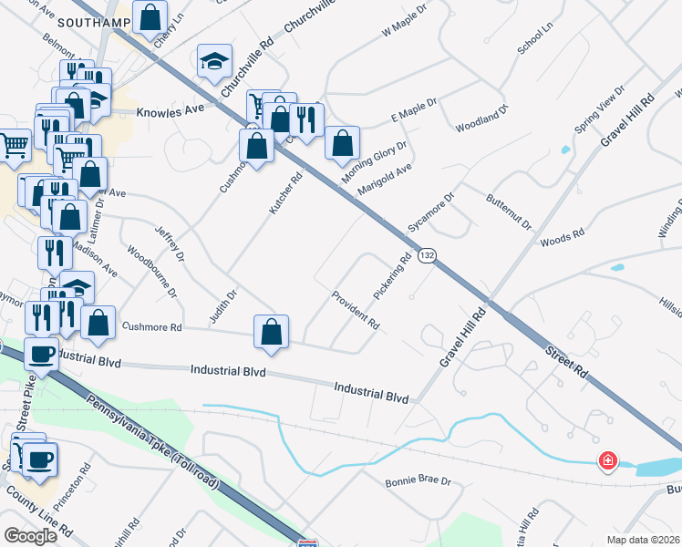 map of restaurants, bars, coffee shops, grocery stores, and more near 618 Cedarbrook Road in Southampton