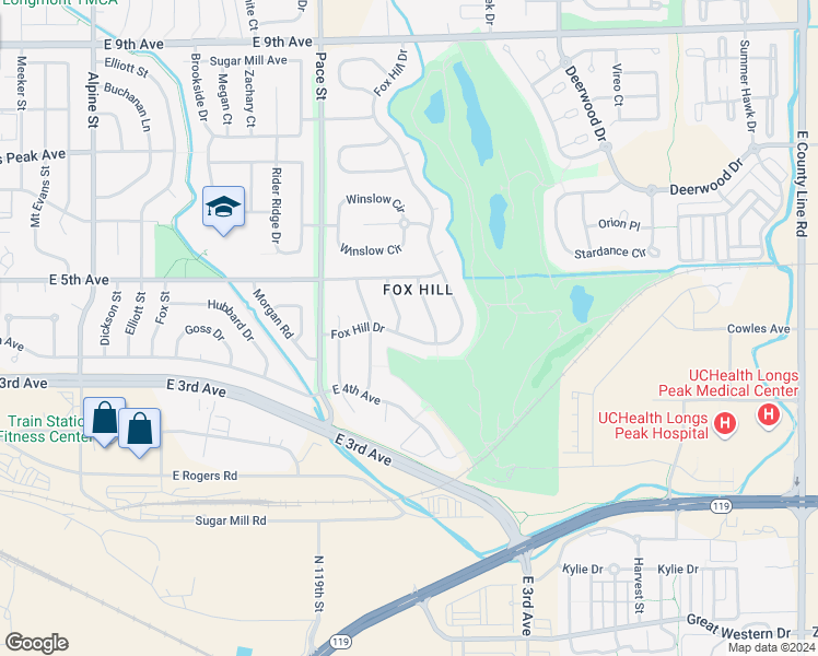 map of restaurants, bars, coffee shops, grocery stores, and more near 440 Golden Lane in Longmont