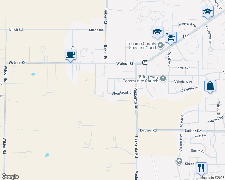 map of restaurants, bars, coffee shops, grocery stores, and more near 329 Michael Drive in Red Bluff
