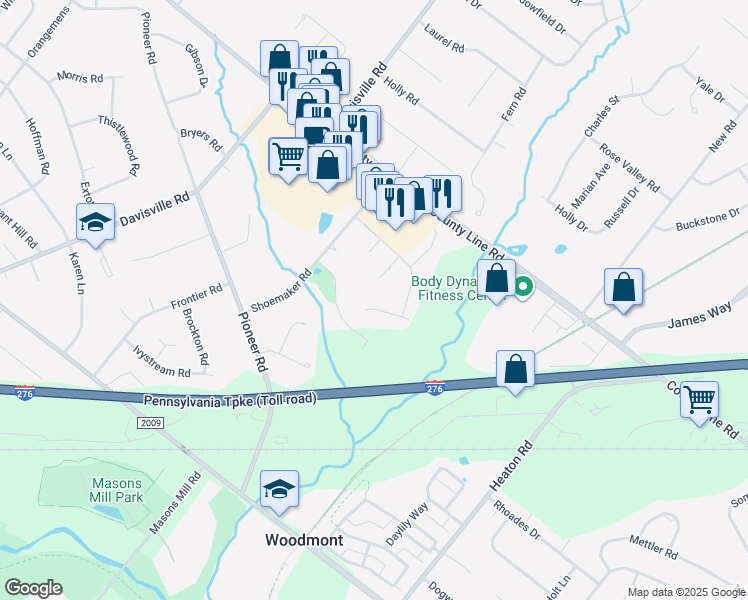 map of restaurants, bars, coffee shops, grocery stores, and more near 2043 Elder Drive in Montgomery County