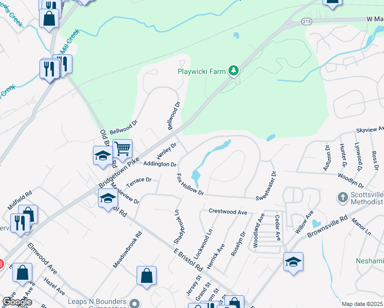 map of restaurants, bars, coffee shops, grocery stores, and more near 416 Fox Hollow Drive in Feasterville-Trevose
