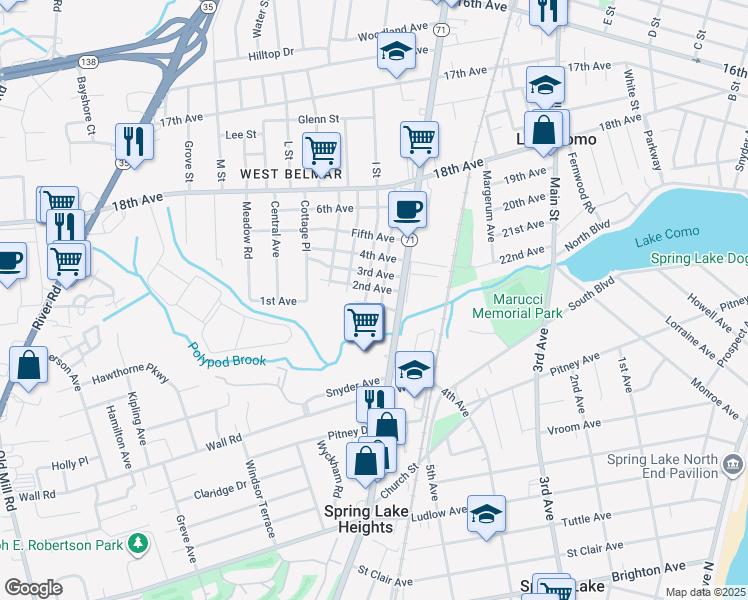 map of restaurants, bars, coffee shops, grocery stores, and more near 2010 World Street in Wall Township
