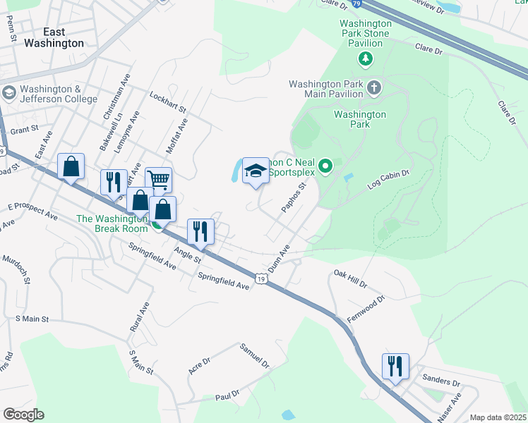 map of restaurants, bars, coffee shops, grocery stores, and more near 801 East Wheeling Street in Washington