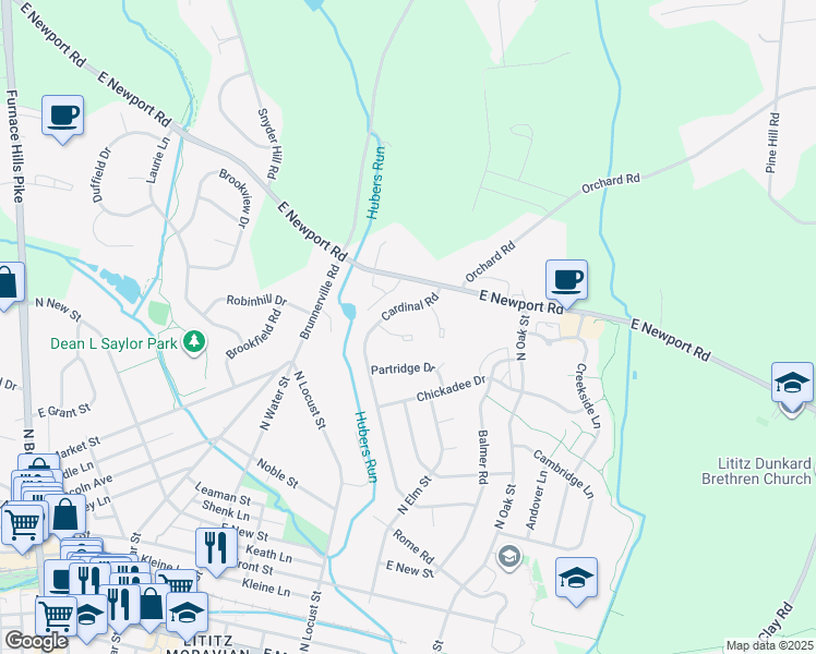map of restaurants, bars, coffee shops, grocery stores, and more near 129 Chukar Court in Lititz