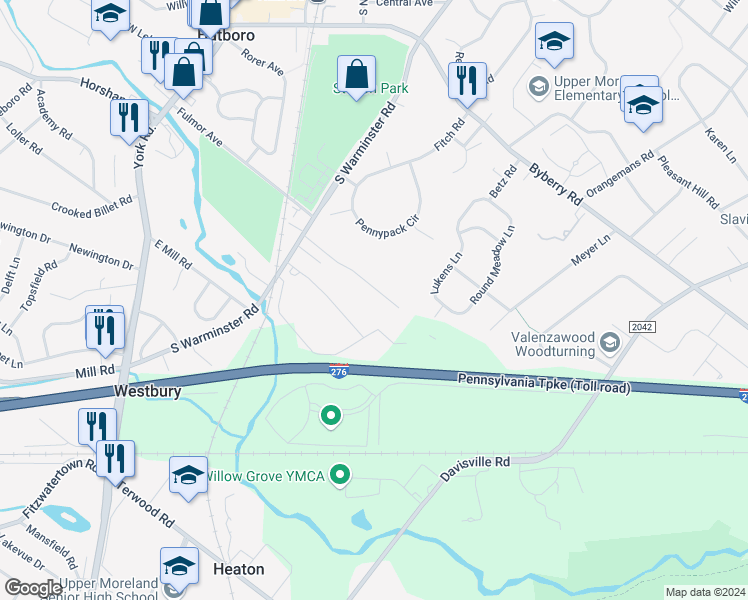 map of restaurants, bars, coffee shops, grocery stores, and more near 328 Arionne Drive in Hatboro