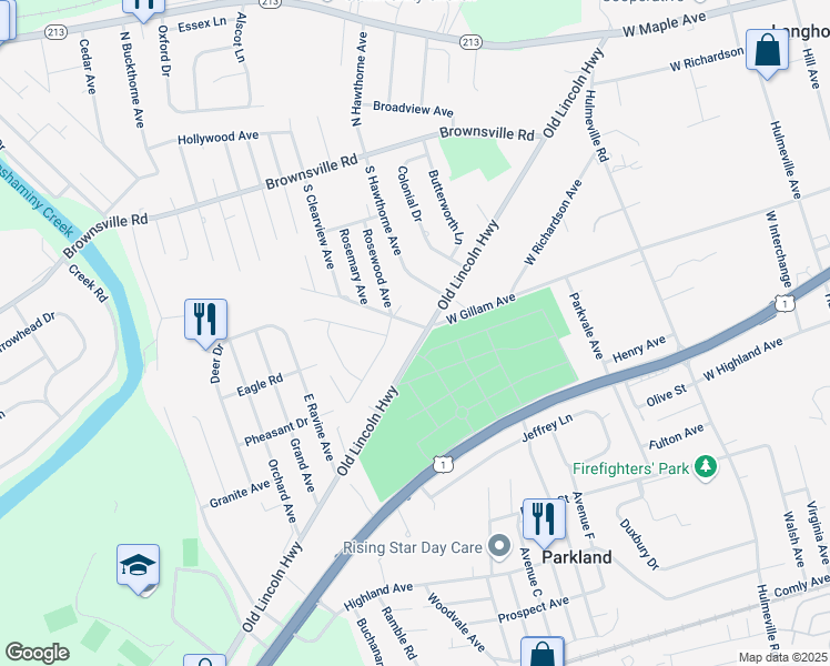 map of restaurants, bars, coffee shops, grocery stores, and more near 1215 Old Lincoln Highway in Langhorne