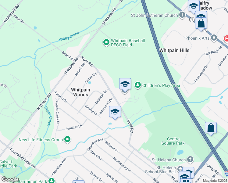 map of restaurants, bars, coffee shops, grocery stores, and more near 1815 Yost Road in Blue Bell
