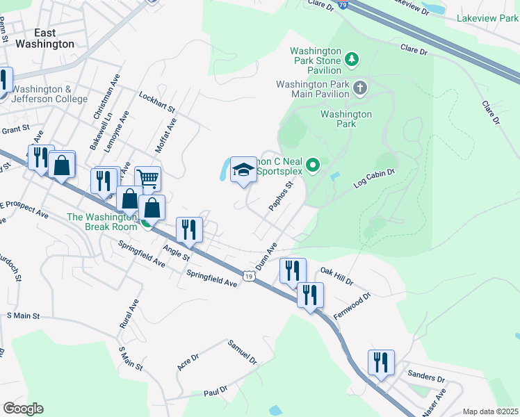map of restaurants, bars, coffee shops, grocery stores, and more near 805 East Wheeling Street in Washington