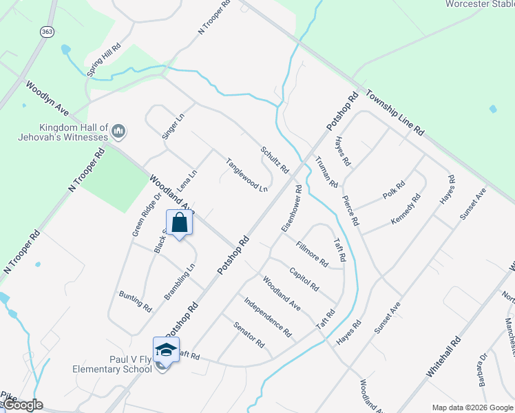 map of restaurants, bars, coffee shops, grocery stores, and more near 3111 Potshop Road in Norristown