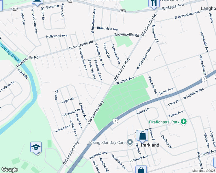 map of restaurants, bars, coffee shops, grocery stores, and more near 1215 Old Lincoln Highway in Langhorne
