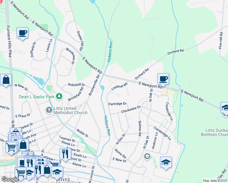 map of restaurants, bars, coffee shops, grocery stores, and more near 103 Chukar Court in Lititz