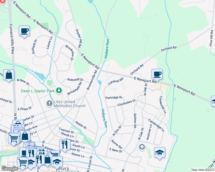 map of restaurants, bars, coffee shops, grocery stores, and more near 103 Chukar Court in Lititz