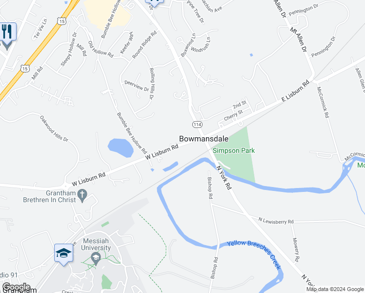 map of restaurants, bars, coffee shops, grocery stores, and more near 25 West Lisburn Road in Mechanicsburg