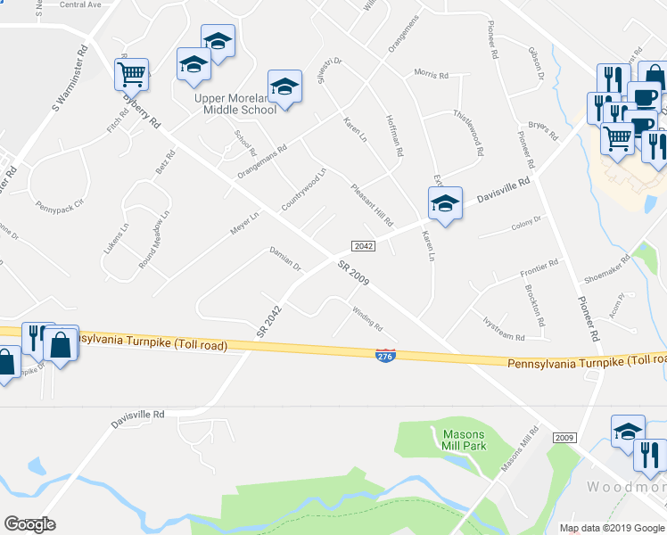 map of restaurants, bars, coffee shops, grocery stores, and more near 2500 Byberry Road in Hatboro