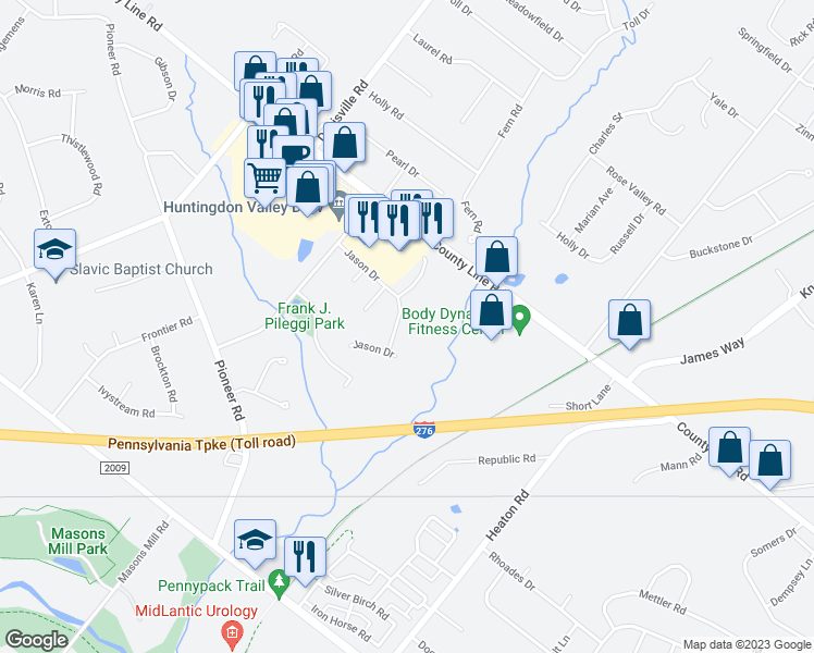 map of restaurants, bars, coffee shops, grocery stores, and more near 2010 Jason Drive in Montgomery County