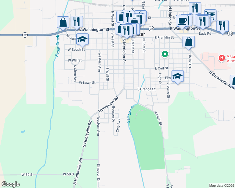 map of restaurants, bars, coffee shops, grocery stores, and more near 706 South Huntsville Road in Winchester