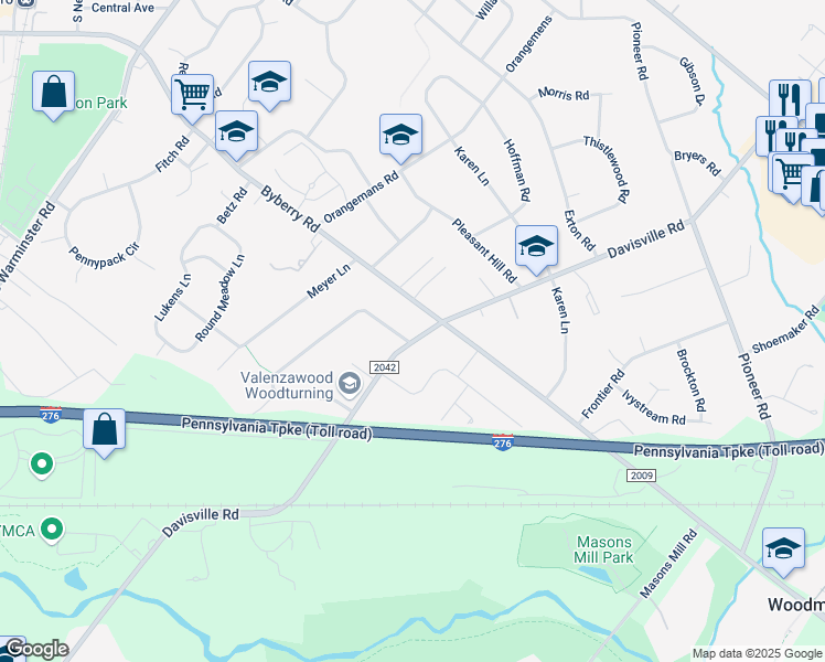 map of restaurants, bars, coffee shops, grocery stores, and more near 3860 Davisville Road in Hatboro