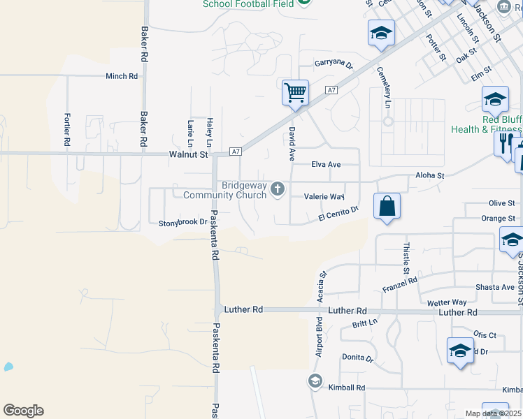 map of restaurants, bars, coffee shops, grocery stores, and more near 15 Cabernet Ct in Red Bluff