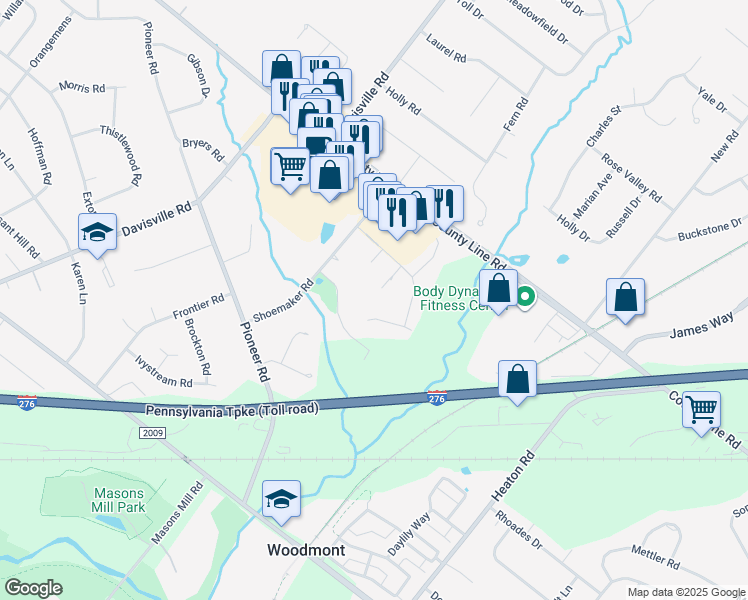 map of restaurants, bars, coffee shops, grocery stores, and more near 1034 Gum Place in Montgomery County