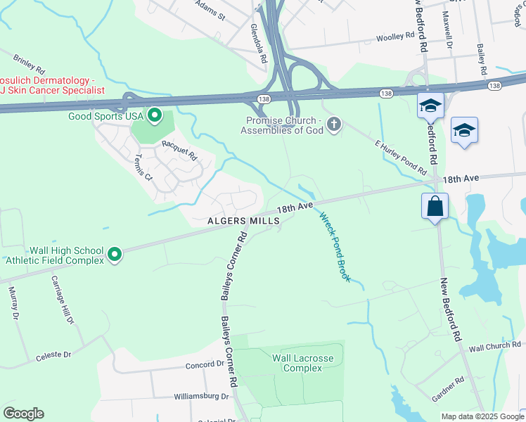 map of restaurants, bars, coffee shops, grocery stores, and more near 2751 18th Avenue in Wall Township