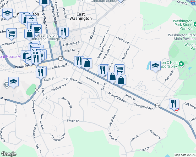 map of restaurants, bars, coffee shops, grocery stores, and more near 411 Houston Street in Washington