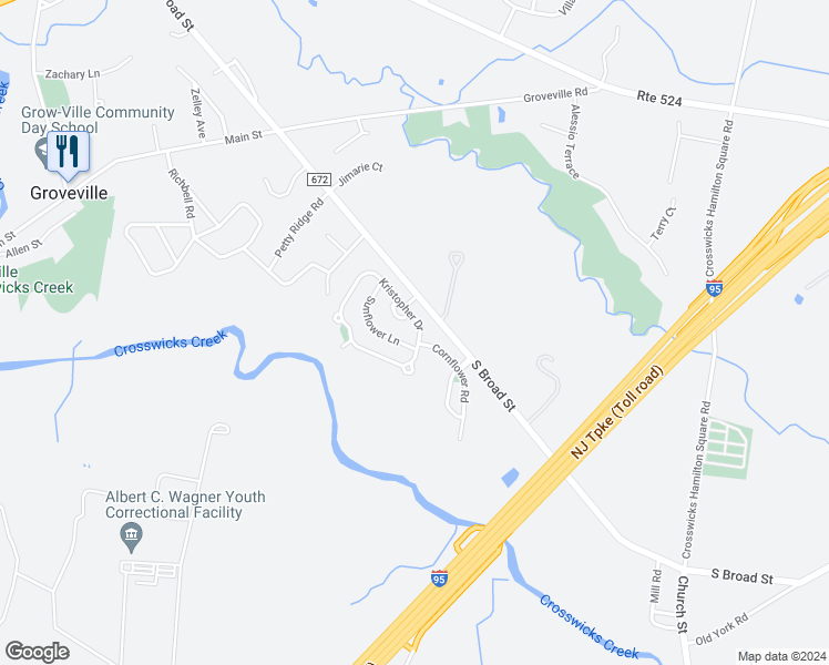 map of restaurants, bars, coffee shops, grocery stores, and more near 91 Kristopher Drive in Hamilton Township