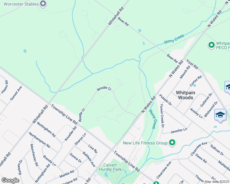 map of restaurants, bars, coffee shops, grocery stores, and more near 102 Mustang Way in Norristown