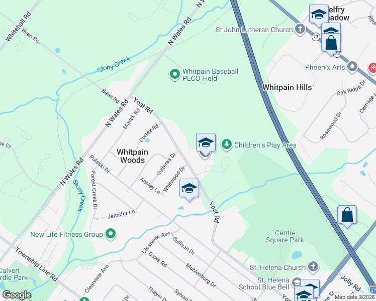 map of restaurants, bars, coffee shops, grocery stores, and more near 1815 Yost Road in Blue Bell
