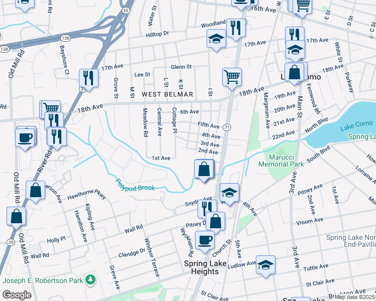 map of restaurants, bars, coffee shops, grocery stores, and more near 1027 2nd Avenue in Bradley Beach